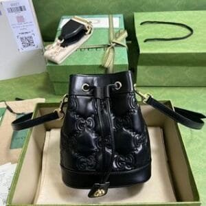 Gucci GG Matelasse Leather Mini Bucket Bag - Black 64556 | Sandra Bags