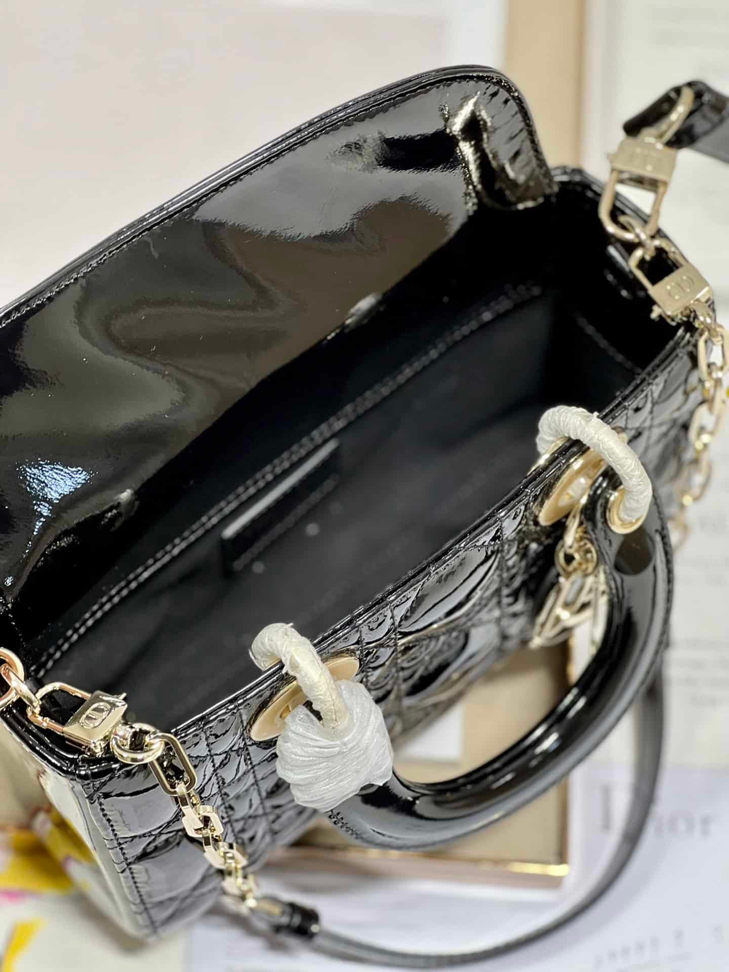 Dior Medium Horizontal Diana Bag - Black Gold Buckle 31733 | Sandra Bags - Image 4