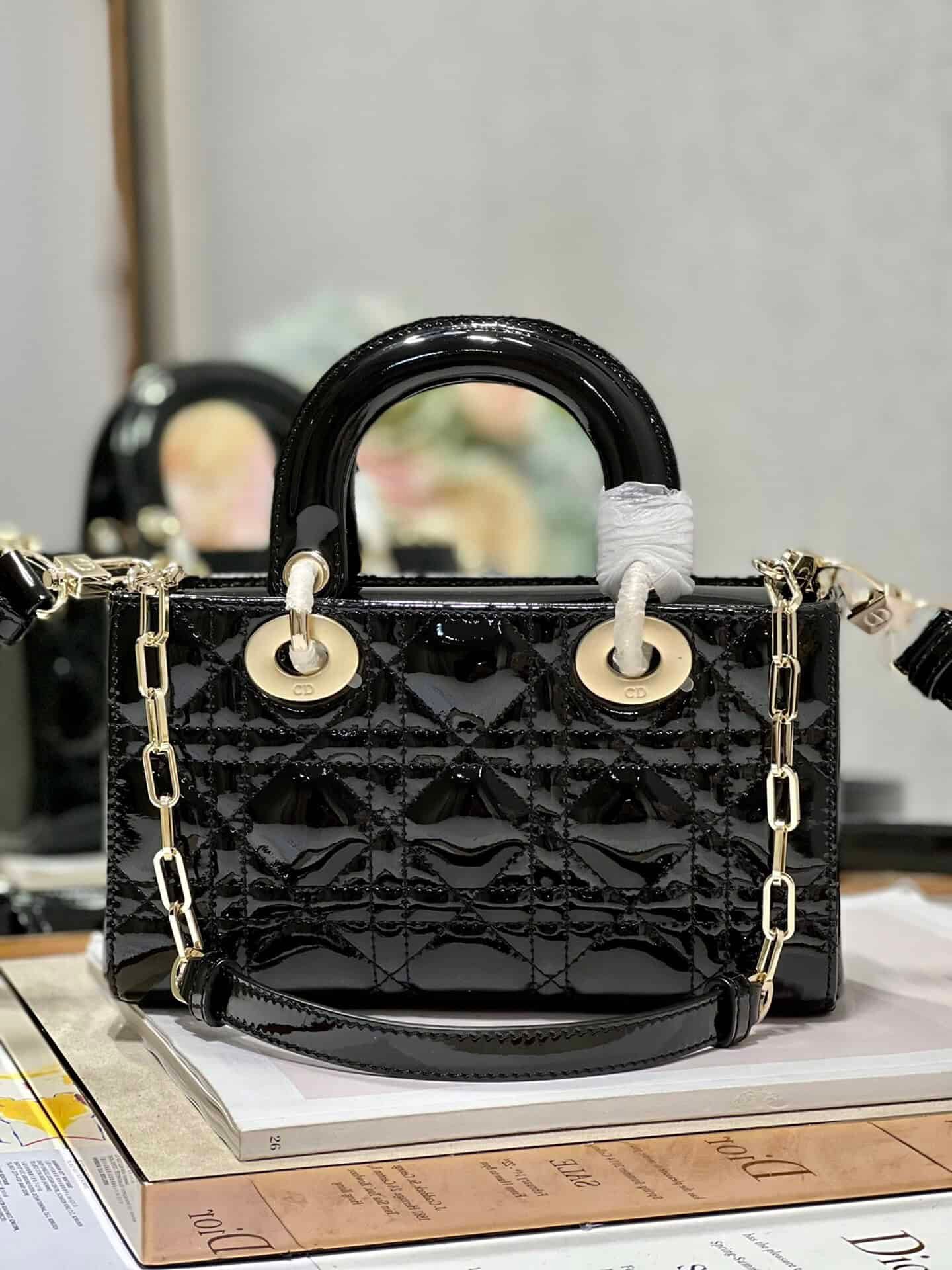 Dior Medium Horizontal Diana Bag - Black Gold Buckle 31733 | Sandra Bags - Image 2