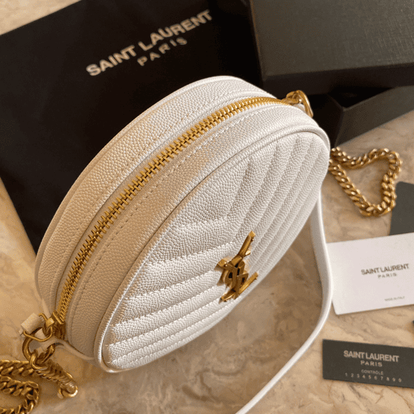 YSL Vinyle Cute Round Bag - White 74180 | Sandra Bags - Image 5