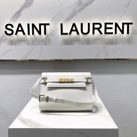 YSL Women Manhattan Baguette Box Small Leather Bag - White 12327 | Sandra Bags