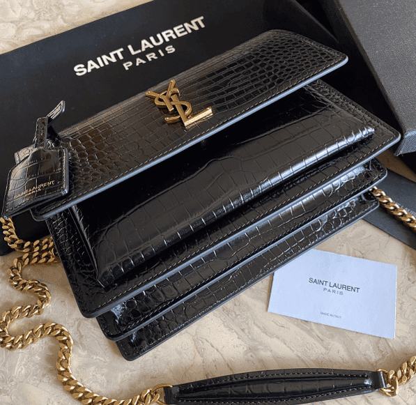 YSL Yves Small Crocodile Handbag - Black 81047 | Sandra Bags - Image 5