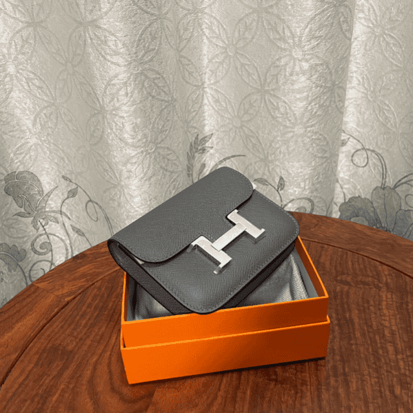 Hermes Kangkang Slim Wallet - Metal Gray 88497 | Sandra Bags