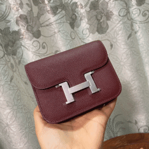 Hermes Kangkang Slim Wallet - Maroon 77075 | Sandra Bags