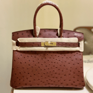 Hermes Ostrich Skin Hand Bag - Maroon 21498 | Sandra Bags