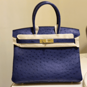 Hermes Ostrich Skin Hand Bag - Dark Blue 15201 | Sandra Bags