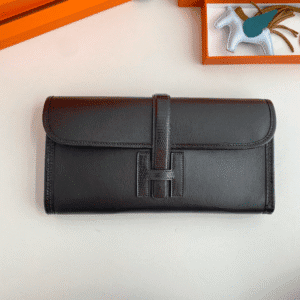 Hermes Jige Elan Wallet - Black 68127 | Sandra Bags