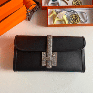 Hermes Jige Elan Wallet - Black 84216 | Sandra Bags