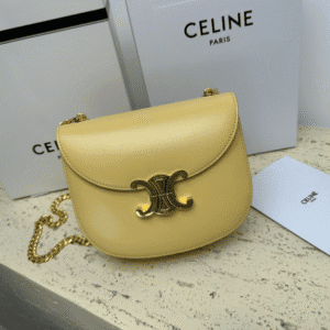 Celine Teen Besace Triomphe Glossy Cow Leather Chain Handbag - Cream 42185 | Sandra Bags