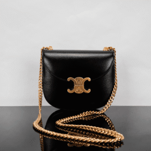 Celine Teen Besace Triomphe Glossy Cow Leather Chain Handbag - Black 45469 | Sandra Bags