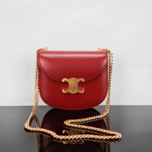 Celine Teen Besace Triomphe Glossy Cow Leather Chain Handbag - Red 13051 | Sandra Bags