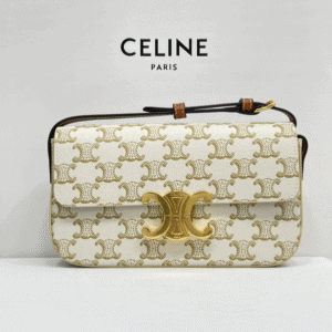 Celine Triomphe Shiny Cow Leather Shoulder Bag - White 28923 | Sandra Bags