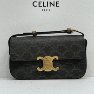 Celine Triomphe Shiny Cow Leather Shoulder Bag - Black 59333 | Sandra Bags