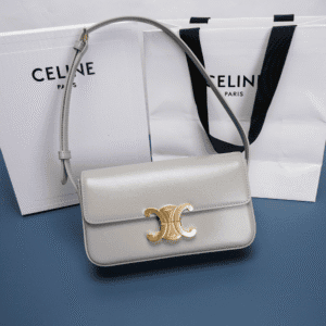 Celine Triomphe Shiny Cow Leather Armpit Bag - Gray 97165 | Sandra Bags