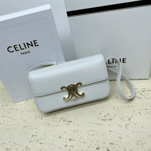 Celine Triomphe Shiny Cow Leather Armpit Bag - White 97987 | Sandra Bags