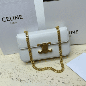Celine Chain Underarm Triomphe Canvas Bag - White 87284 | Sandra Bags