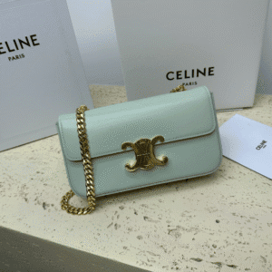 Celine Chain Underarm Triomphe Canvas Bag - Green 56507 | Sandra Bags