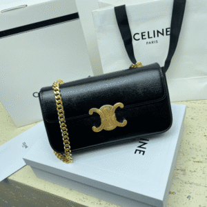 Celine Chain Underarm Triomphe Canvas Bag - Black 18089 | Sandra Bags