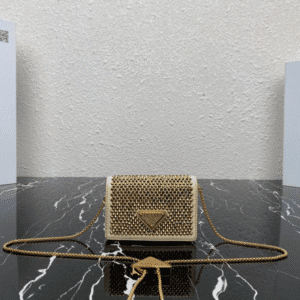 Prada Gold Necklace Crystal Pouch Bag 12334 | Sandra Bags