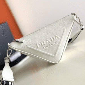 Prada Embroidered Webbing Triangle Bag - White 37619 | Sandra Bags