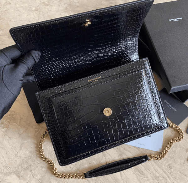 YSL Yves Small Crocodile Handbag - Black 81047 | Sandra Bags - Image 4