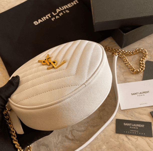 YSL Vinyle Cute Round Bag - White 74180 | Sandra Bags - Image 4