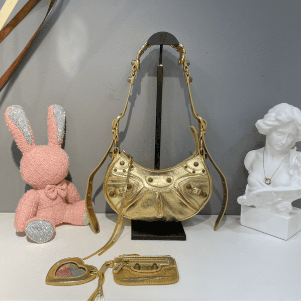 Balenciaga Le Cagole Half-Moon Small Armpit Dumpling Bag - Golden 58338 | Sandra Bags