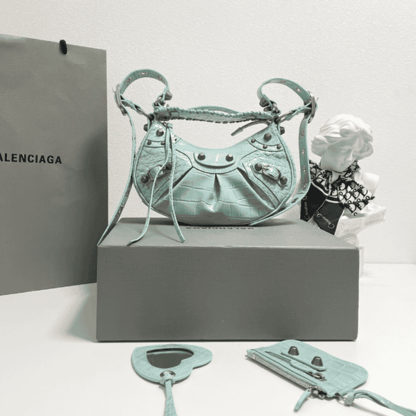 Balenciaga Le Cagole Half-Moon Small Armpit Dumpling Bag - Green 12992 | Sandra Bags