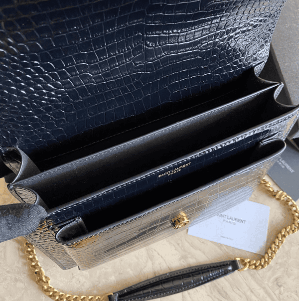 YSL Yves Small Crocodile Handbag - Black 81047 | Sandra Bags - Image 3