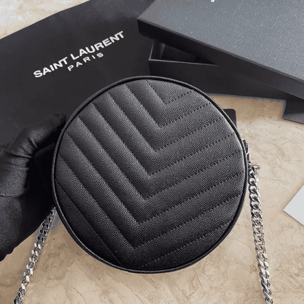 YSL Vinyle Cute Round Bag - Black 87406 | Sandra Bags - Image 3