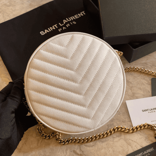 YSL Vinyle Cute Round Bag - White 74180 | Sandra Bags - Image 3