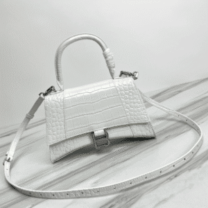 Balenciaga Hourglass Crocodile Sand bag (Silver Buckle) - White 45128 | Sandra Bags