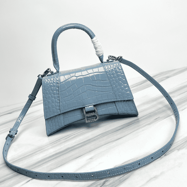 Balenciaga Hourglass Crocodile Sand bag (Silver Buckle) - Blue 77103 | Sandra Bags