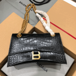Balenciaga Crocodile Crush Hourglass Small Chain Bag - Black/Gold 94001 | Sandra Bags