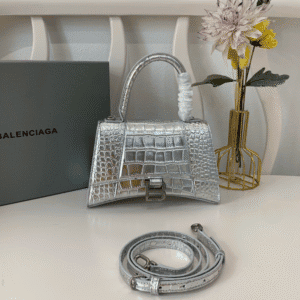 Balenciaga Crocodile Small Hourglass Bag - Silver 29595 | Sandra Bags
