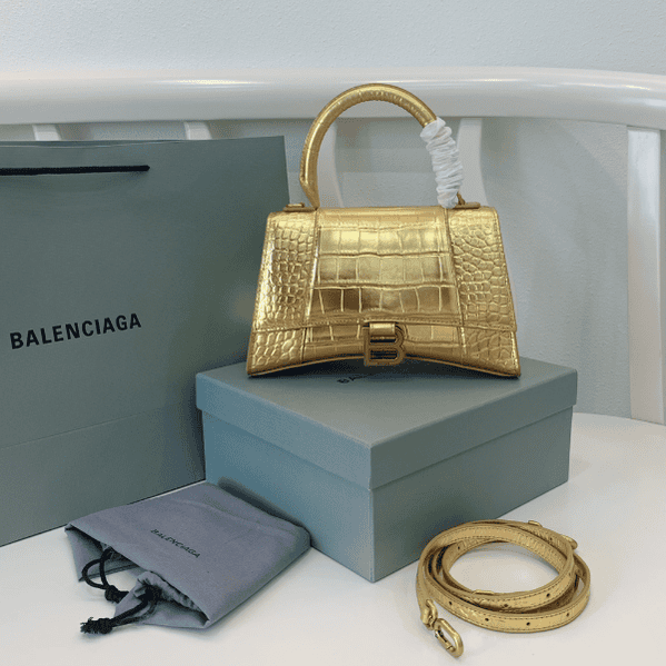 Balenciaga Crocodile Small Hourglass Bag - Gold 42043 | Sandra Bags