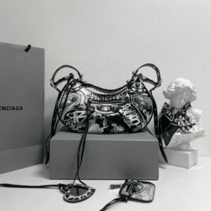 Balenciaga Half-Moon Small Armpit Dumpling Bag - Black/White 82473 | Sandra Bags
