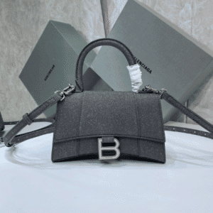 Balenciaga  Heavy-Hitting Small Hourglass Bag - Shimmery Black 70457 | Sandra Bags