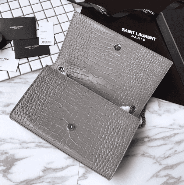 YSL Yves Saint Laurent Small Crocodile Pattern Tassel Bag - Gray 28197 | Sandra Bags - Image 2