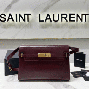 YSL Women Manhattan Baguette Box Large Leather Bag - Maroon 26755 | Sandra Bags