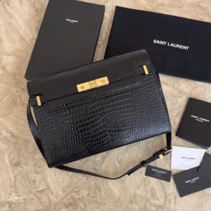 YSL Small Crocodile Flap Baguette Bag - Black 99748 | Sandra Bags