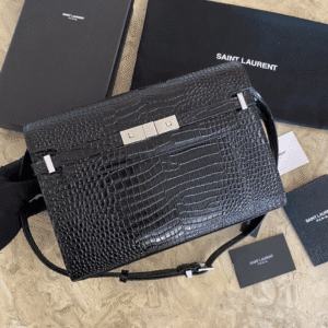 YSL Small Crocodile Flap Baguette Bag - Black 21157 | Sandra Bags
