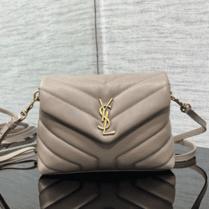 YSL LouLou Y-Shaped Satchel Small Handbag - Camel Gray 66542 | Sandra Bags