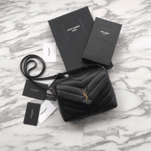 YSL LouLou Y-Shaped Satchel Small Handbag - Black (Golden Logo) 86663 | Sandra Bags