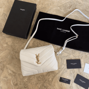 YSL LouLou Y-Shaped Satchel Small Handbag - White (Golden Logo) 27882 | Sandra Bags