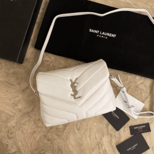 YSL LouLou Y-Shaped Satchel Small Handbag - White (Silver Logo) 49423 | Sandra Bags