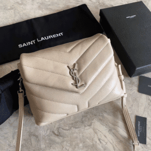 YSL LouLou Y-Shaped Satchel Small Handbag - Cream (Silver Logo) 69080 | Sandra Bags
