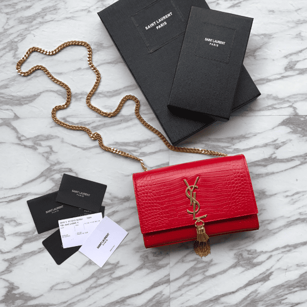 YSL Yves Saint Laurent Mini Crocodile Pattern Tassel Bag – Red 26904 | Sandra Bags