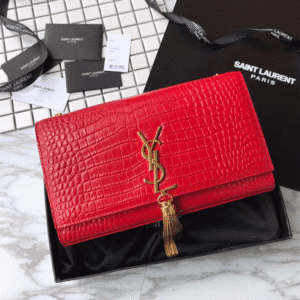 YSL Yves Saint Laurent Small Crocodile Pattern Tassel Bag - Red 95875 | Sandra Bags