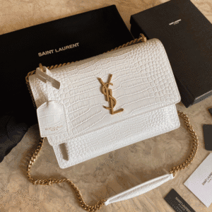 YSL Yves Small Crocodile Handbag - White 63832 | Sandra Bags